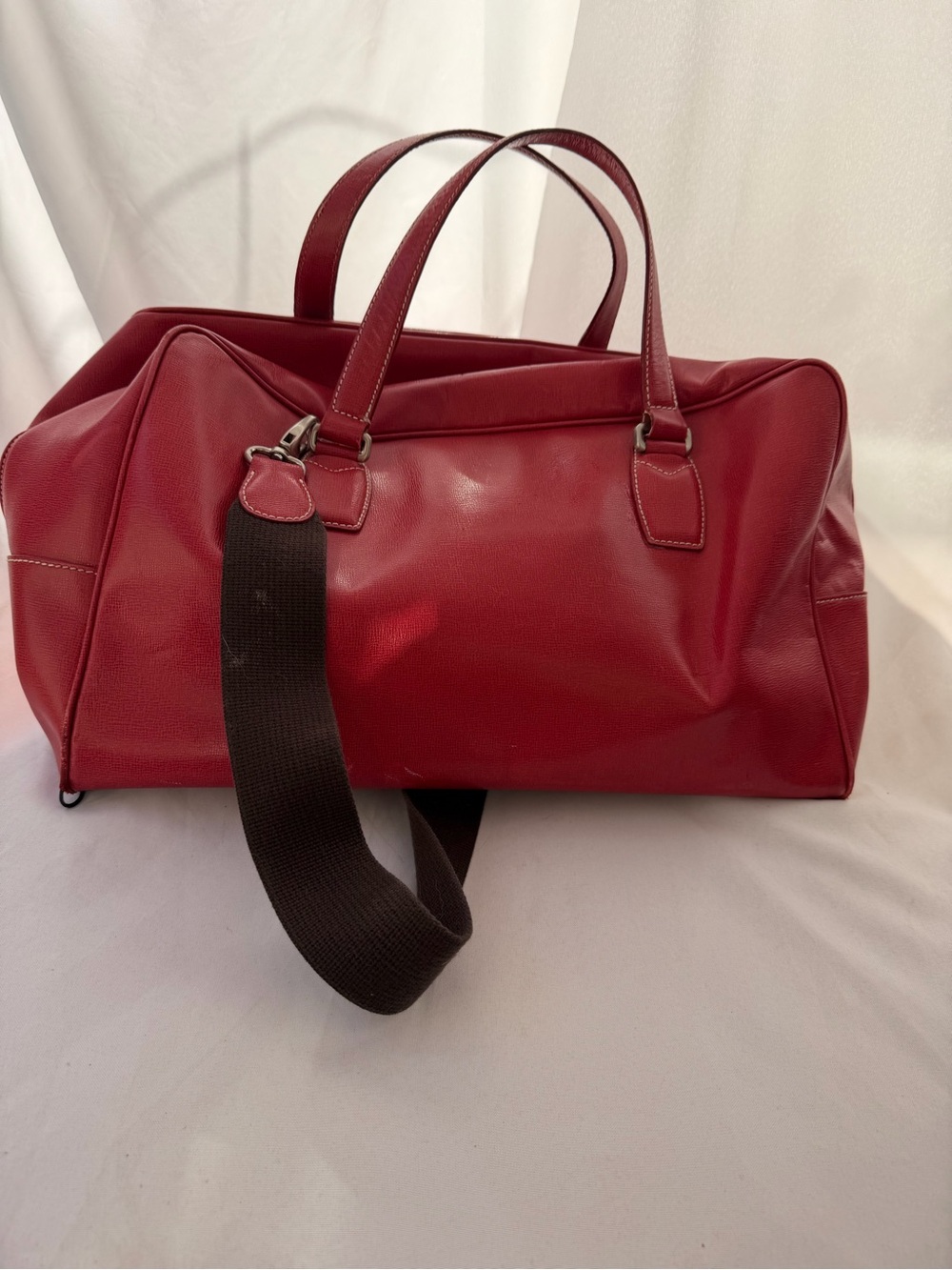 Vintage Ann Taylor Red Leather Duffle Bag Weekender CarryOn Travel Luggage AS IS